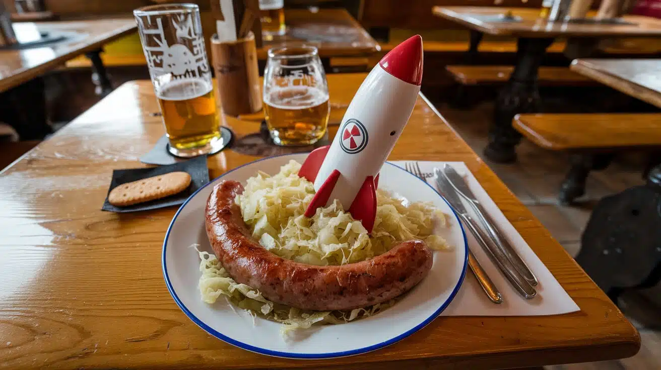 a sausage and a rocket on a plate