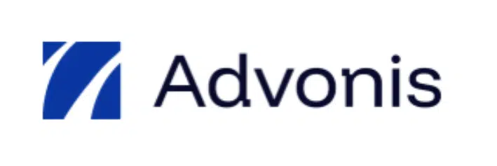 Ein blau-weißes geometrisches Logo neben dem Wort „Advonis“ in dunkler Schrift auf weißem Hintergrund, das auf „Erfolgsbeispiele“ verweist.