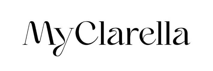 Das Wort „MyClarella“, das von „Erfolgsbeispiele“ inspiriert ist, ist in einer stilvollen schwarzen Serifenschrift auf weißem Hintergrund geschrieben.